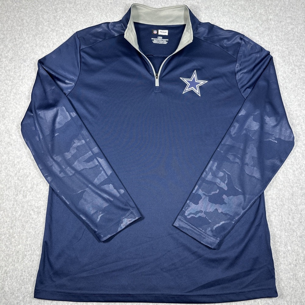 Dallas Cowboys 1/4 Zip Pullover Shirt Men's Large Navy Camo Sleeve NFL Football